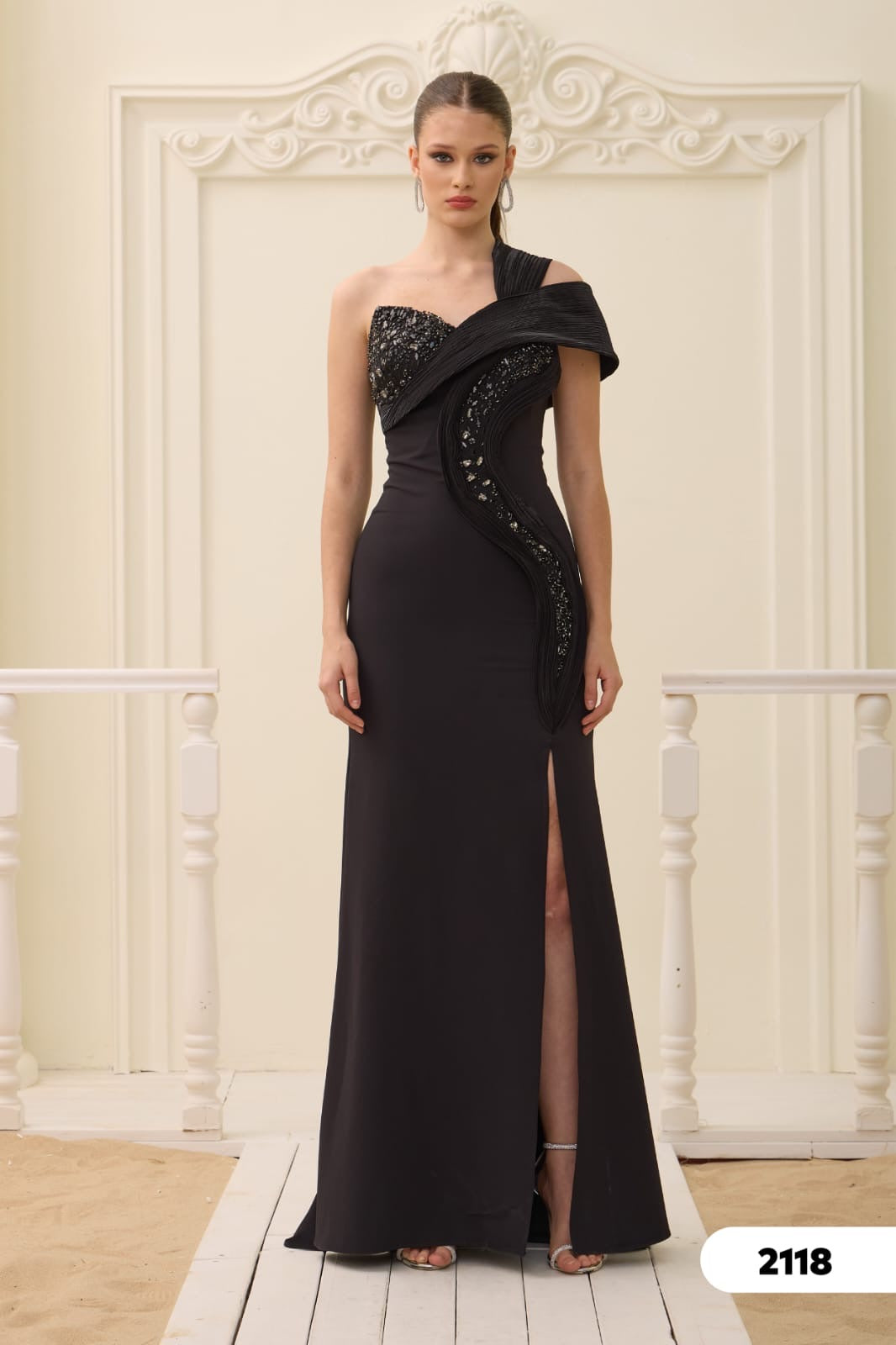 Abendkleid C2118 in Khaki – Lamia Braut & Abendmode