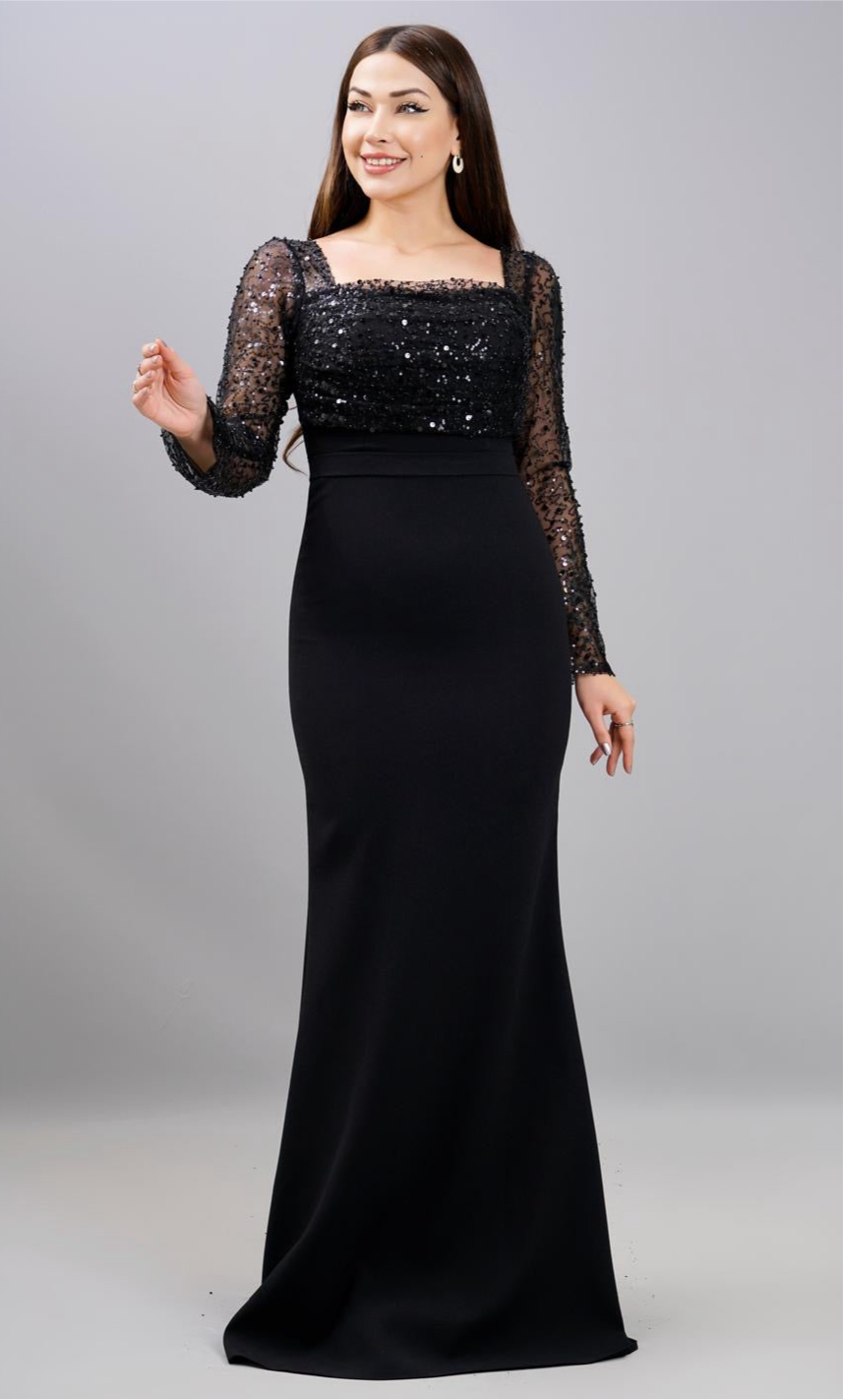 Abendkleid mit Perlenärmeln – Modell M361 in Mint – Ansicht 2 | Lamia Mode