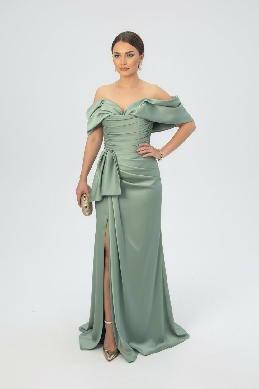 Elegantes Abendkleid mit Off-Shoulder-Design & Drapierung C2117 in blau – Ansicht 4 | Lamia Mode