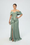 Elegantes Abendkleid mit Off-Shoulder-Design & Drapierung C2117 in blau – Ansicht 4 | Lamia Mode