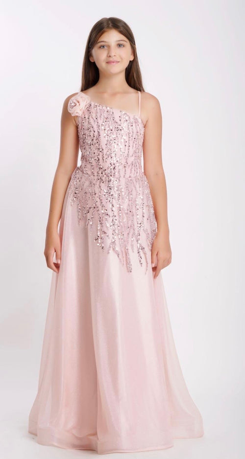 Abendkleid Mädchen M5775 – Tüll in Puder – Ansicht 1 | Lamia Mode