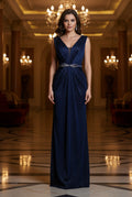 Elegantes Glanz-Abendkleid mit V-Ausschnitt – C4715 in Navyblau – Ansicht 2 | Lamia Mode