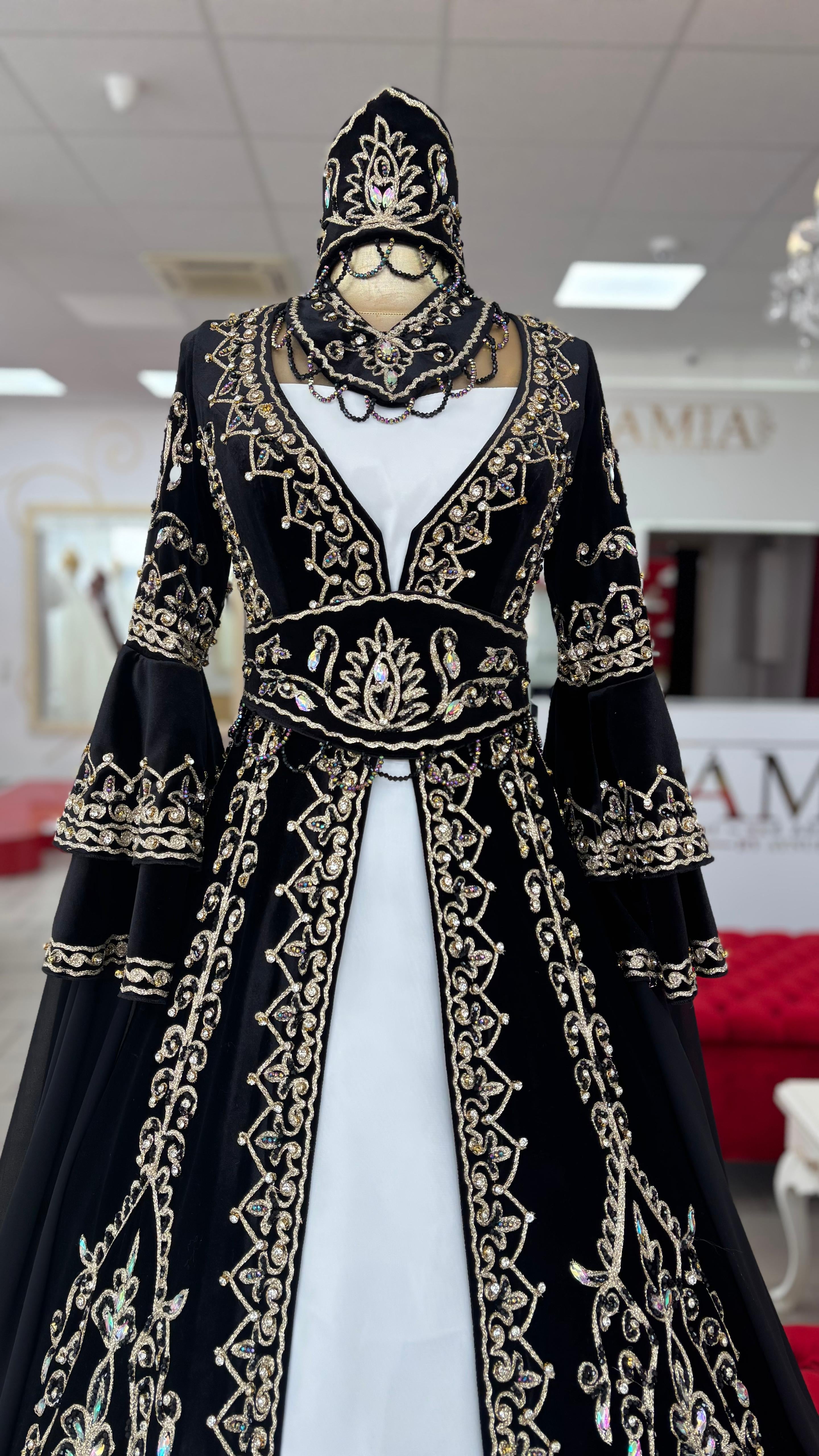 Kaftan „Mira“ – Luxus Bindallı Set in Schwarz mit Goldstickerei (4-teilig) in Blau – Ansicht 3 | Lamia Mode