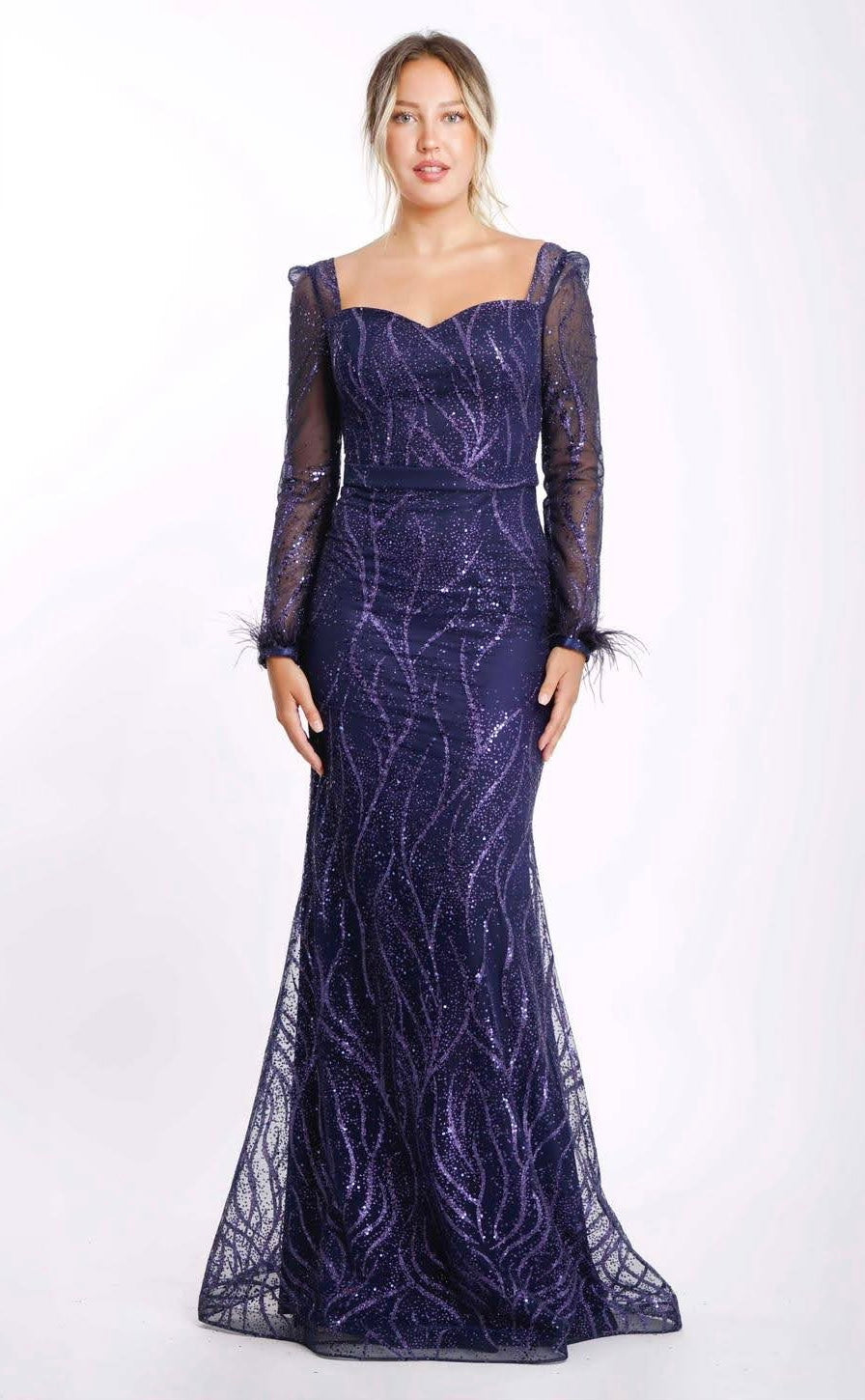 Abendkleid M173 – figurbetonte Passform in Dunkelblau – Ansicht 2 | Lamia Mode