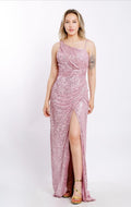 Abendkleid M160 – Prinzessinnen-Silhouette und Beinschlitz in Puder – Ansicht 4 | Lamia Mode