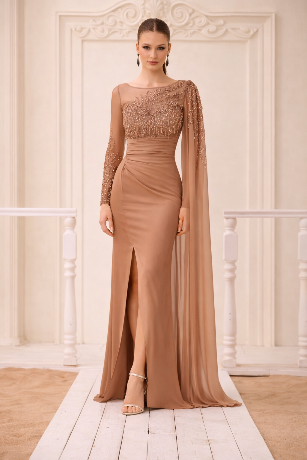 Elegantes Abendkleid mit Perlen- und Stickereibesatz – C2116 in Blau – Ansicht 2 | Lamia Mode