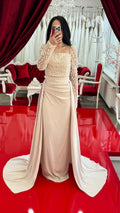 Standesamt- Kleid R7426 in beige – Ansicht 1 | Lamia Mode
