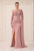 Elegantes Abendkleid mit Perlen- und Stickereibesatz – C2116 in Blau – Ansicht 3 | Lamia Mode