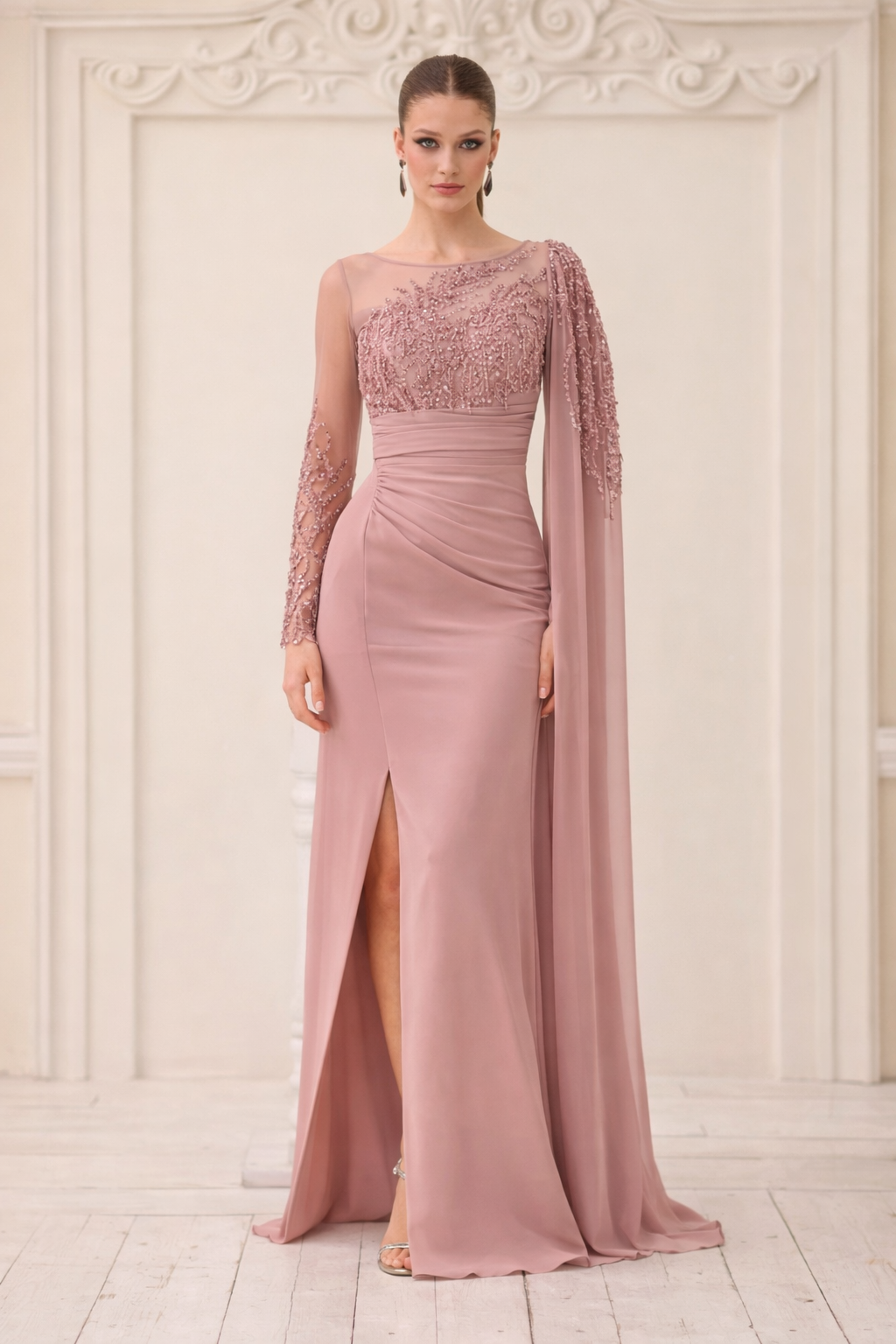 Elegantes Abendkleid mit Perlen- und Stickereibesatz – C2116 in Blau – Ansicht 3 | Lamia Mode