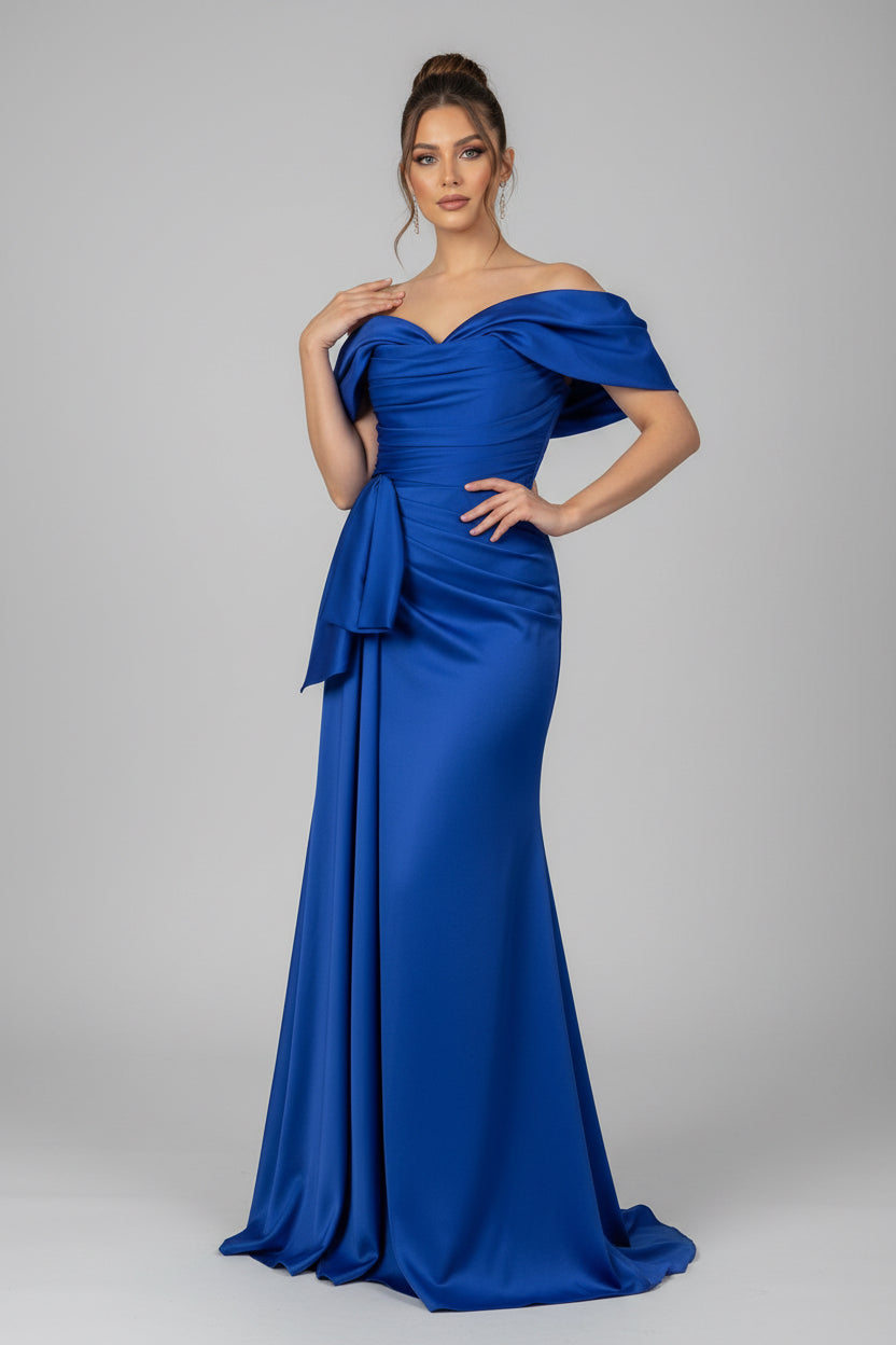 Elegantes Abendkleid mit Off-Shoulder-Design & Drapierung C2117 in gold-1 – Ansicht 1 | Lamia Mode