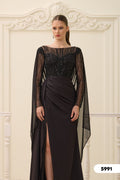 Elegantes Abendkleid mit Paillettenoberteil & Chiffon-Cape / C5991 in blau – Ansicht 2 | Lamia Mode