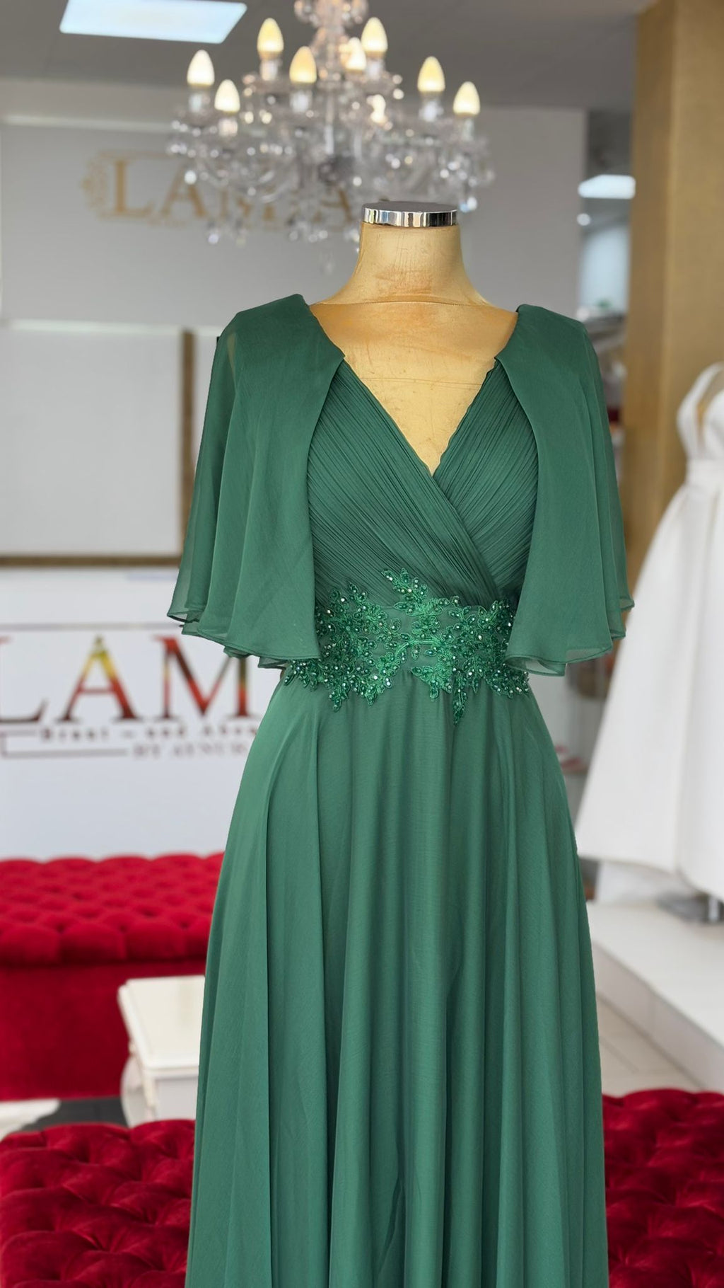 Abendkleid mit Chiffonrock & V-Ausschnitt – Modell FK639 in navyblau – Ansicht 6 | Lamia Mode