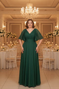 Abendkleid mit Chiffonrock & V-Ausschnitt – Modell FK639 in gruen-1 – Ansicht 2 | Lamia Mode