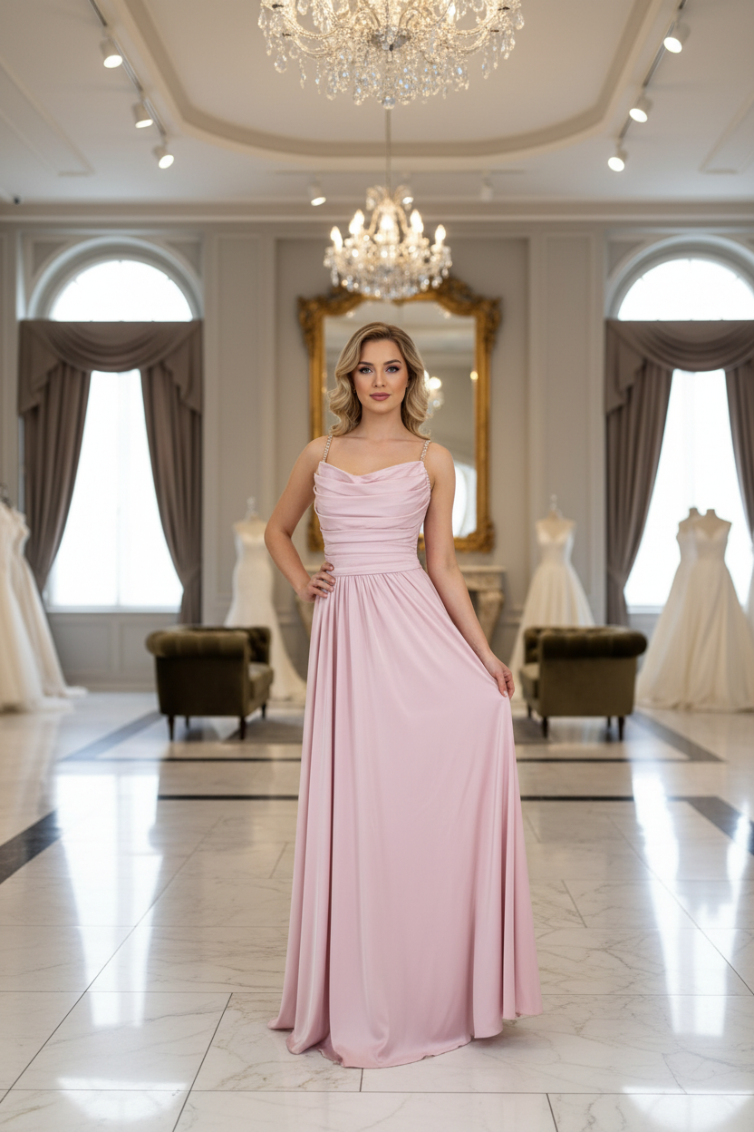 Abendkleid C4876 – Satin in Navyblau – Ansicht 2 | Lamia Mode