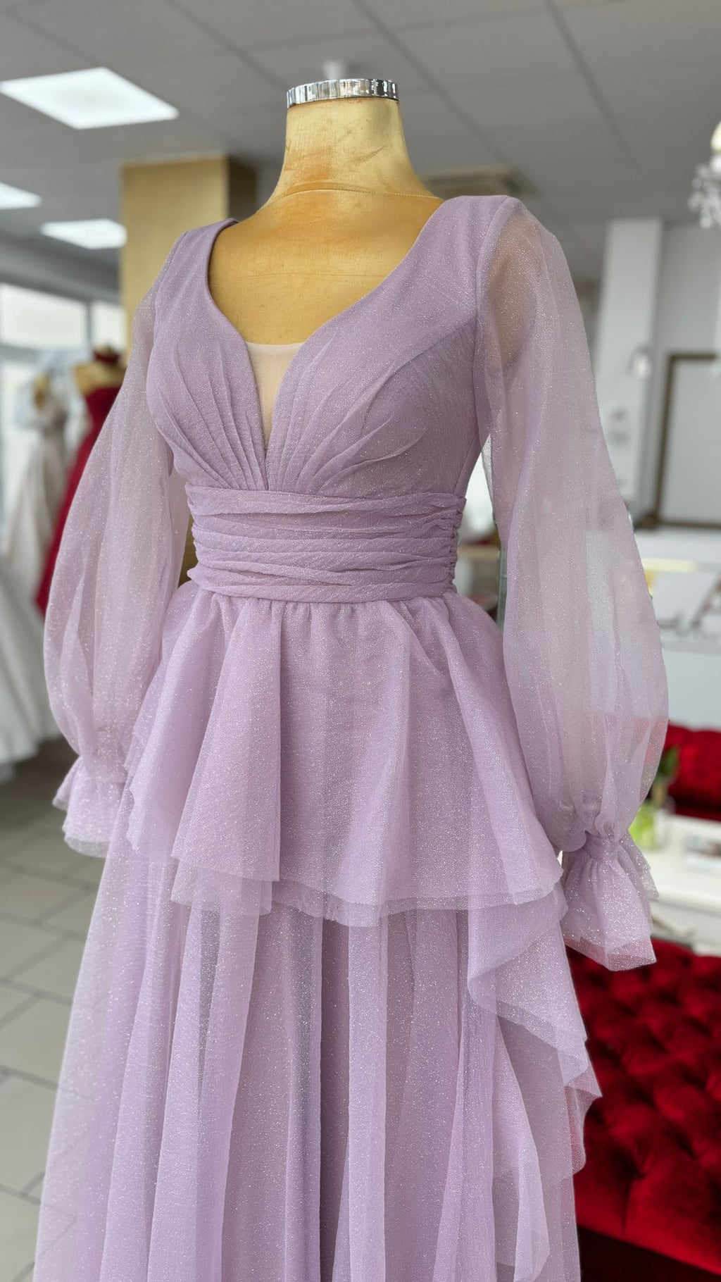 Elegantes Abendkleid mit Volants und Chiffonärmeln / C4916 in rot – Ansicht 7 | Lamia Mode