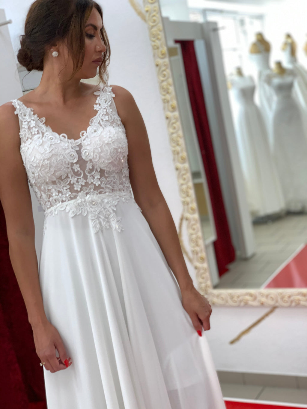 Standesamtkleid FK3258 – Weiß – Chiffon und Spitze in Weiß – Ansicht 2 | Lamia Mode