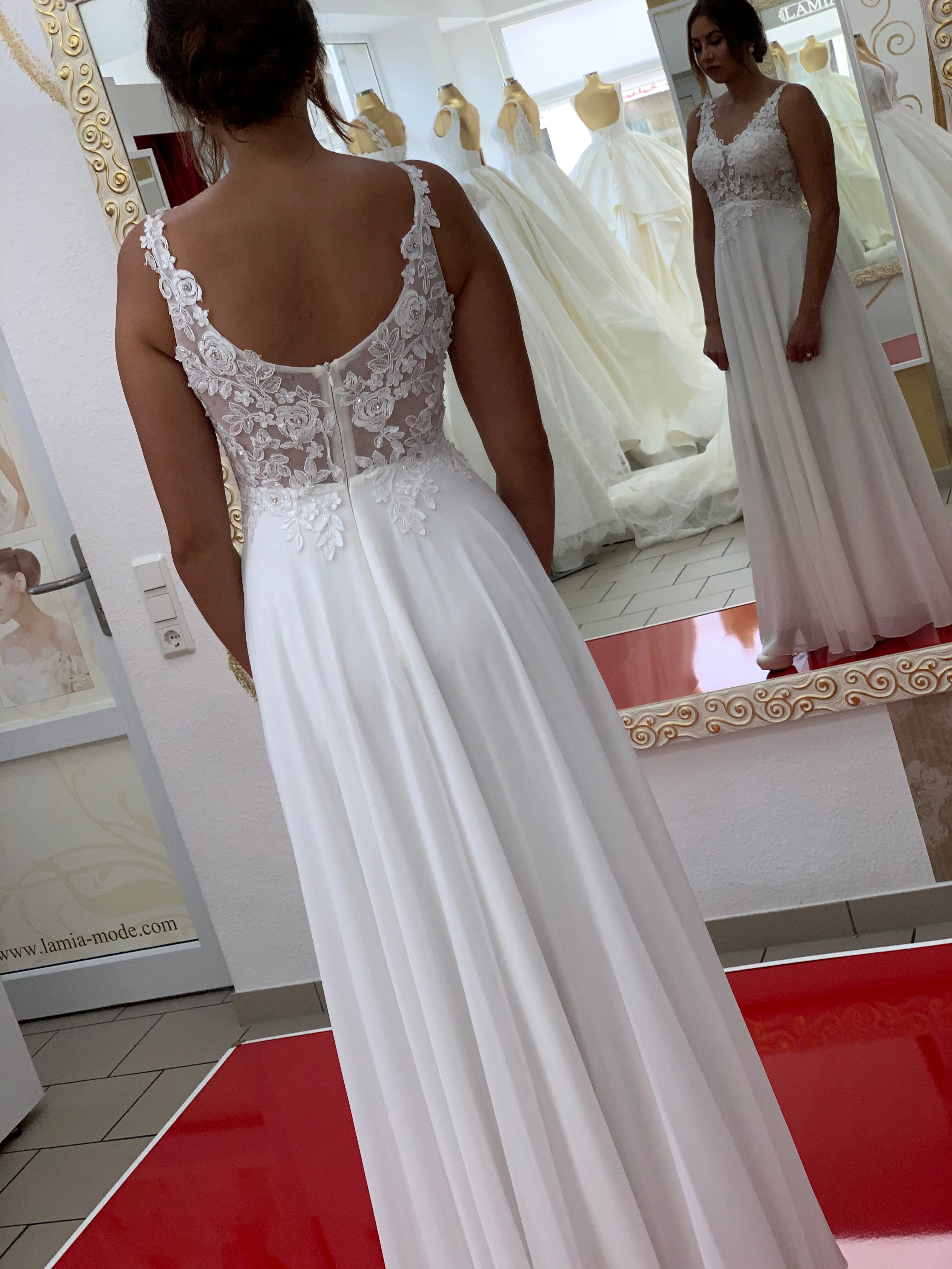 Standesamtkleid FK3258 – Weiß – Chiffon und Spitze – Ansicht 5 | Lamia Mode