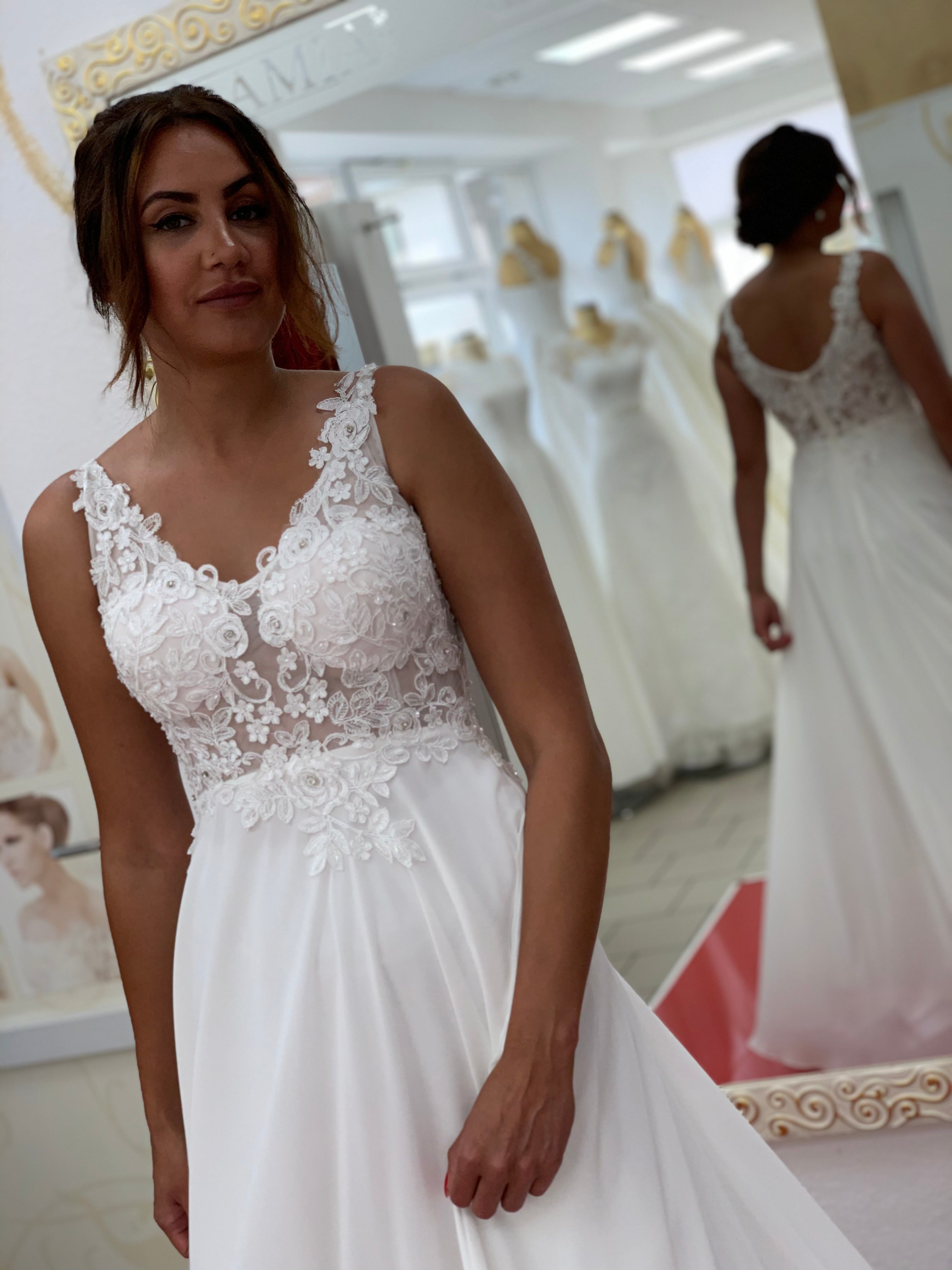 Standesamtkleid FK3258 – Weiß – Chiffon und Spitze – Ansicht 4 | Lamia Mode