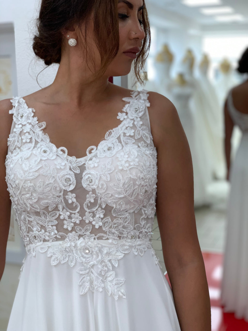 Standesamtkleid FK3258 – Weiß – Chiffon und Spitze in Weiß – Ansicht 3 | Lamia Mode