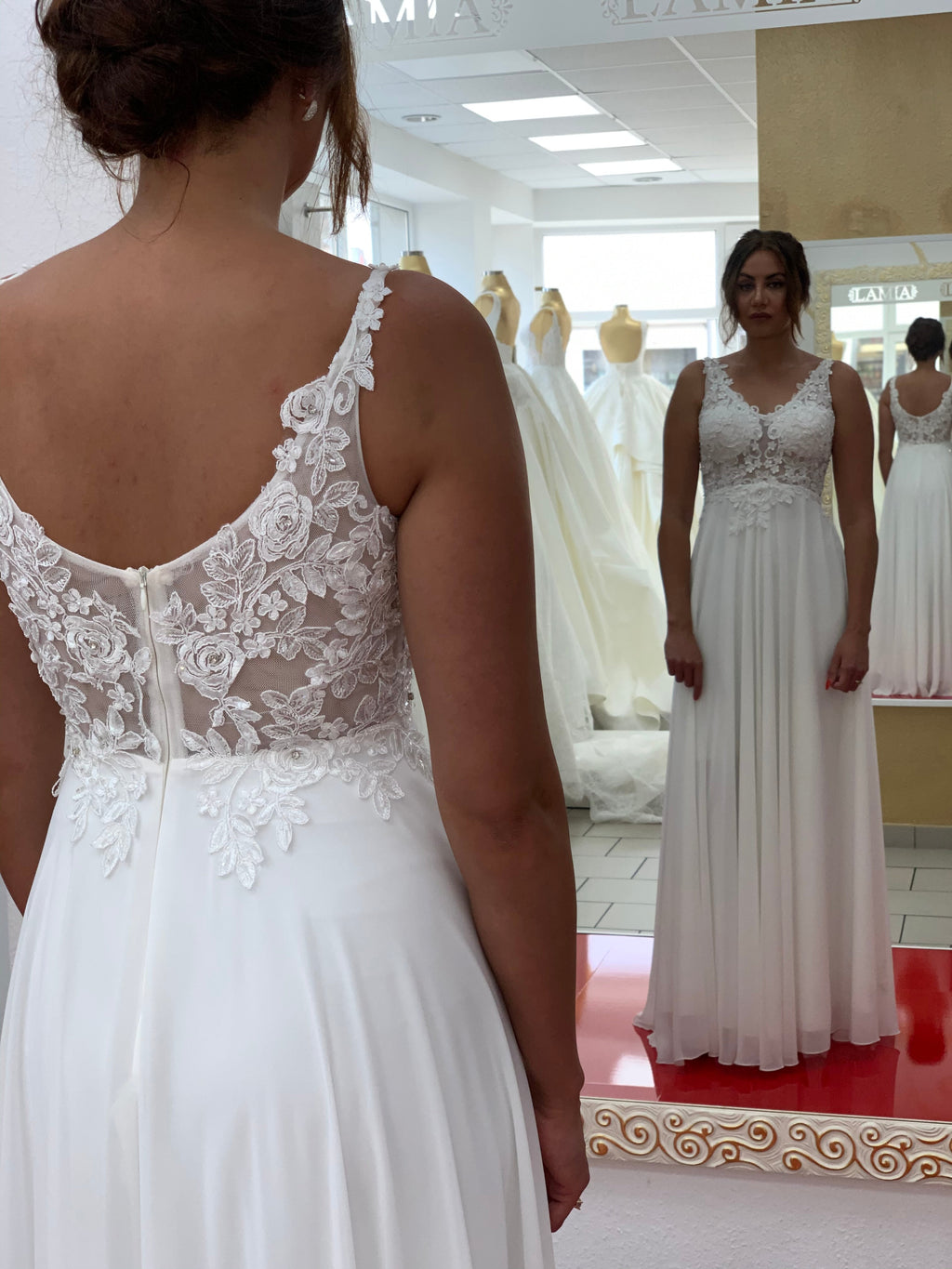 Standesamtkleid FK3258 – Weiß – Chiffon und Spitze – Ansicht 8 | Lamia Mode