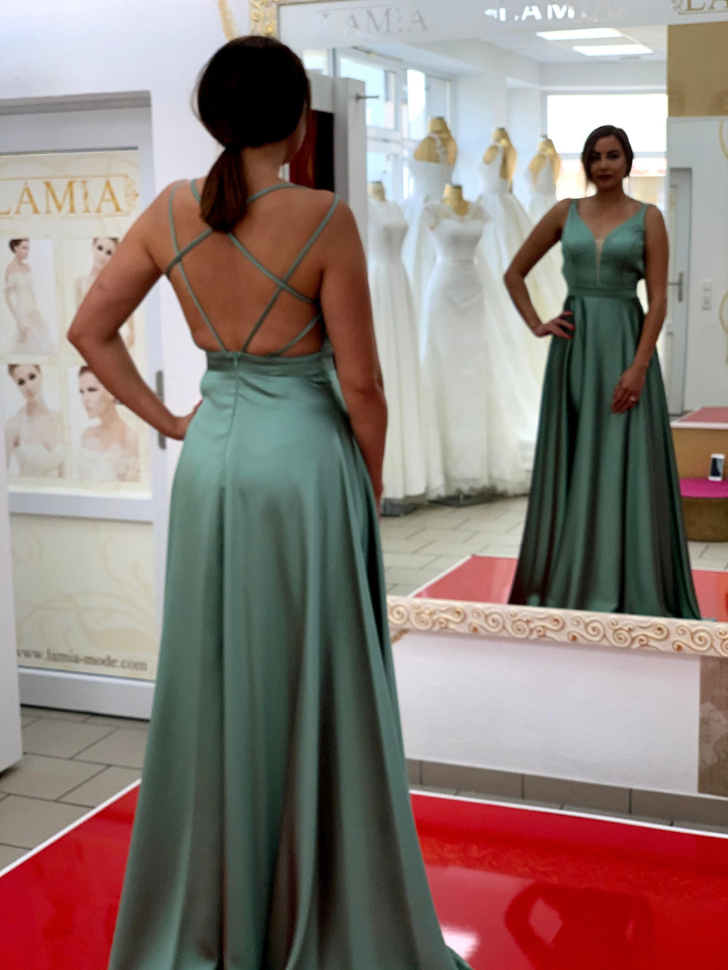 Abendkleid FK3333 – Satin und Spitze in Weinrot – Ansicht 1 | Lamia Mode
