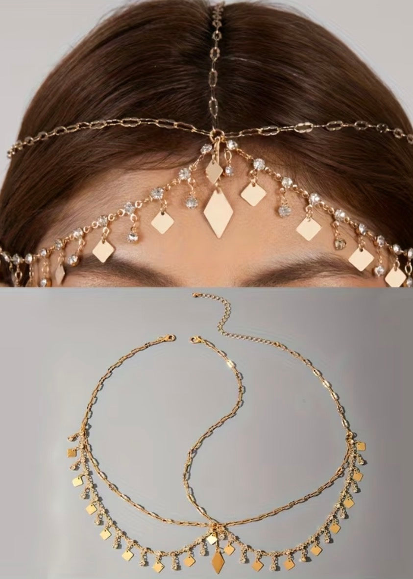 Stirnschmuck Gold 30943 – Mehrreihig mit Anhängern