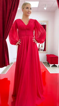 Abendkleid C4814 – Chiffon und Tüll in Rot – Ansicht 1 | Lamia Mode