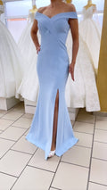 Abendkleid Elegantes Kleid mit Schlitz & klarer Linienführung – FK2440 in Hellblau – Ansicht 1 | Lamia Mode