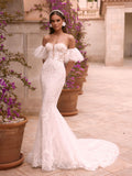 Meerjungfrau-Brautkleid Zerene – Spitze und Organza in Creme – Ansicht 1 | Lamia Mode