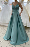 Abendkleid FK4109 – Satin und A-Linie in Pistazie – Ansicht 2 | Lamia Mode