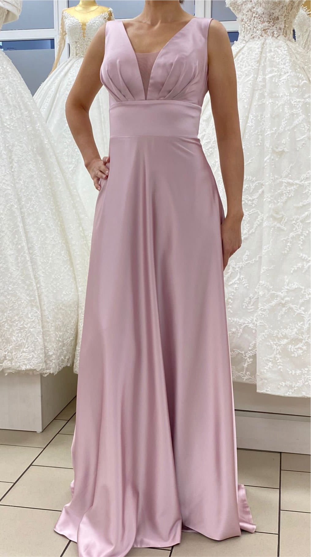 Abendkleid Elegantes Abendkleid mit V-Ausschnitt & A-Linie – FK4108 in Puder – Ansicht 7 | Lamia Mode
