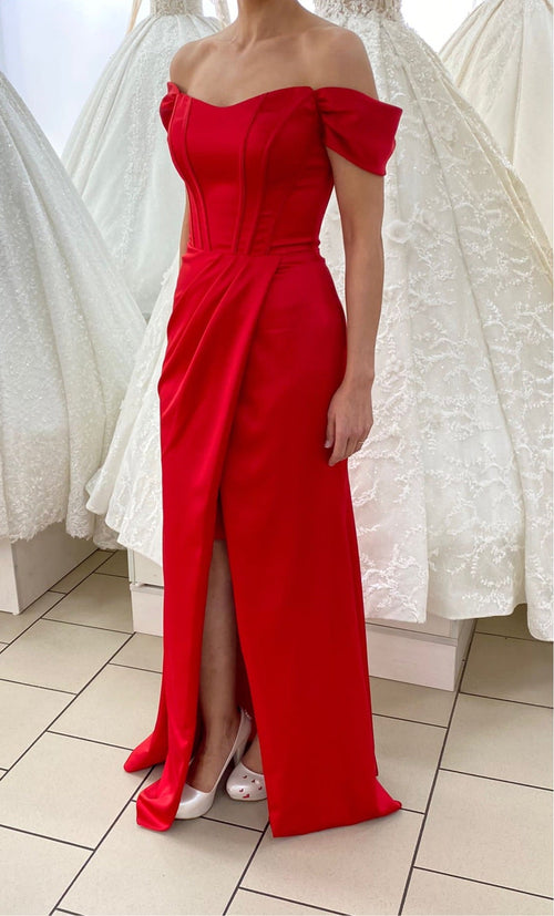 Abendkleid FK4148 – Satin und Beinschlitz in Fuchsia – Ansicht 2 | Lamia Mode