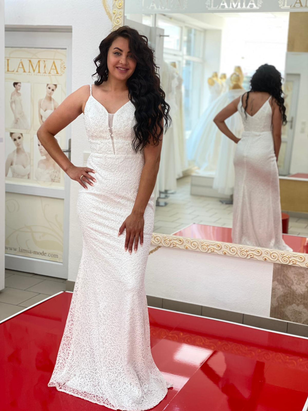 Standesamtkleid H154 – Spitze und figurbetonte Passform in Creme – Ansicht 1 | Lamia Mode