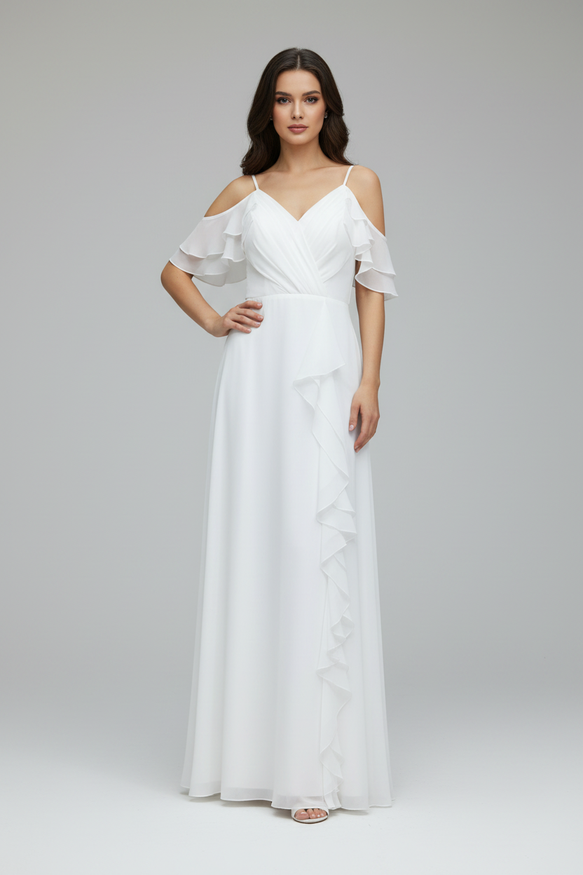 Standesamtkleid FK3323 – Satin und Chiffon in Weiß – Ansicht 1 | Lamia Mode