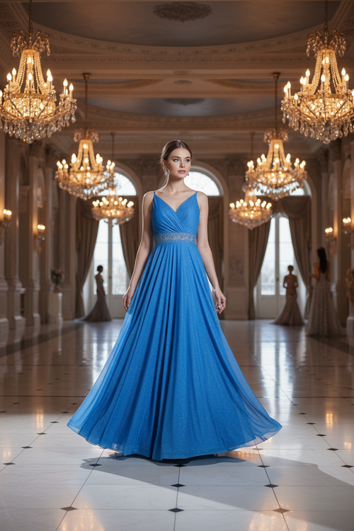 Abendkleid Elegantes Glitzerkleid mit Zierband in der Taille – FK3306 in Tornado-Rot – Ansicht 2 | Lamia Mode