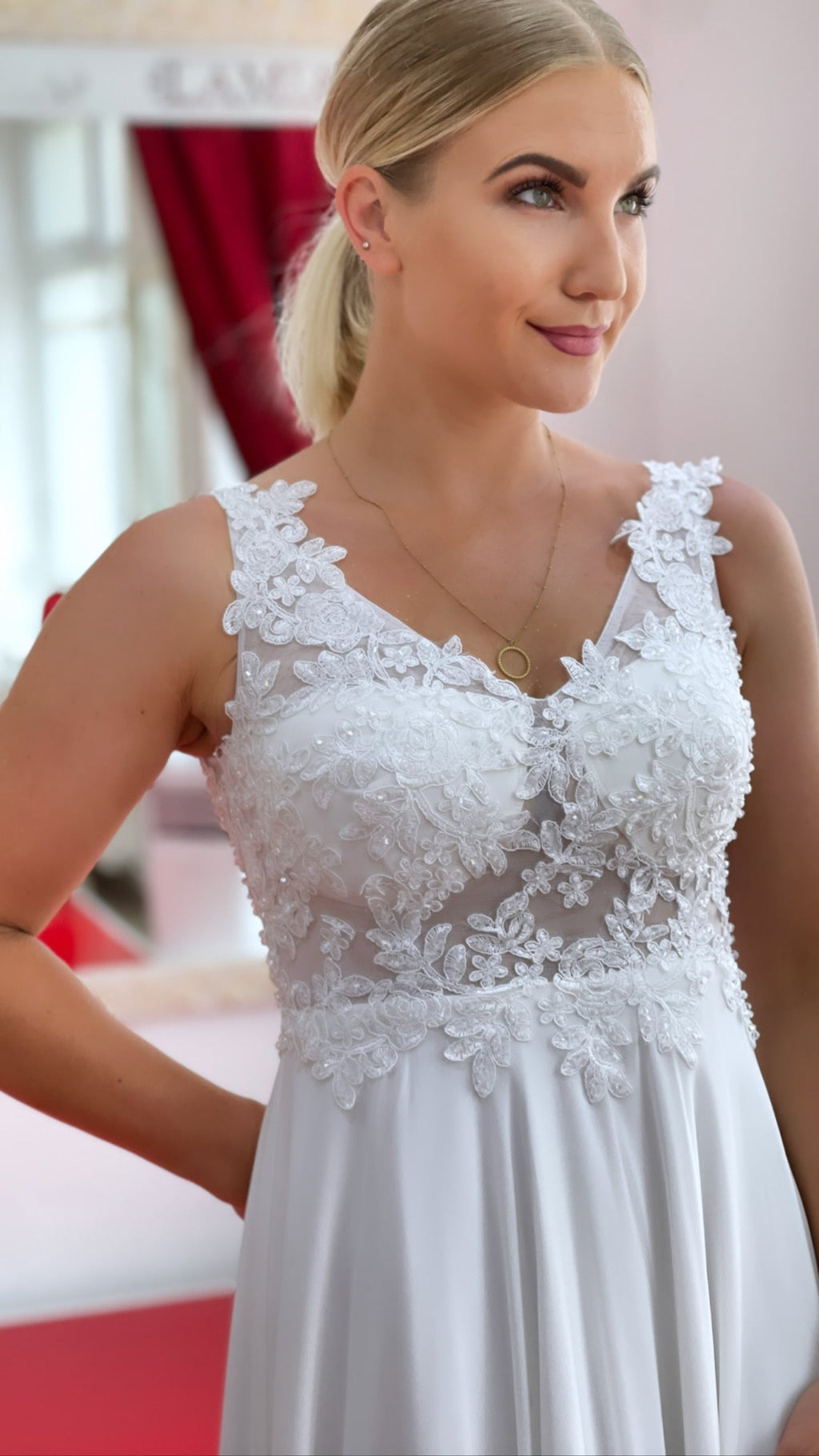 Standesamtkleid FK4258 – Chiffon und Spitze in Ivory – Ansicht 2 | Lamia Mode