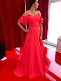 Abendkleid Elegantes Abendkleid mit Volantärmeln & Schnürung – FK3219 in Koralle – Ansicht 1 | Lamia Mode