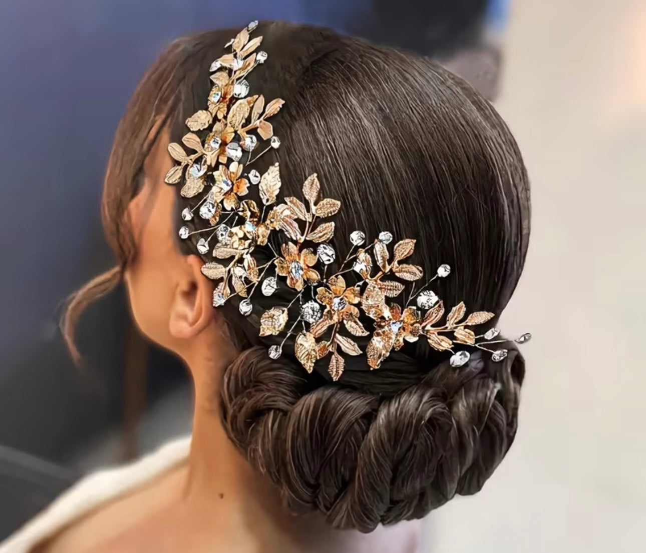 Braut Haarkamm Gold – Blätter & Perlenoptik – Ansicht 4 | Lamia Mode