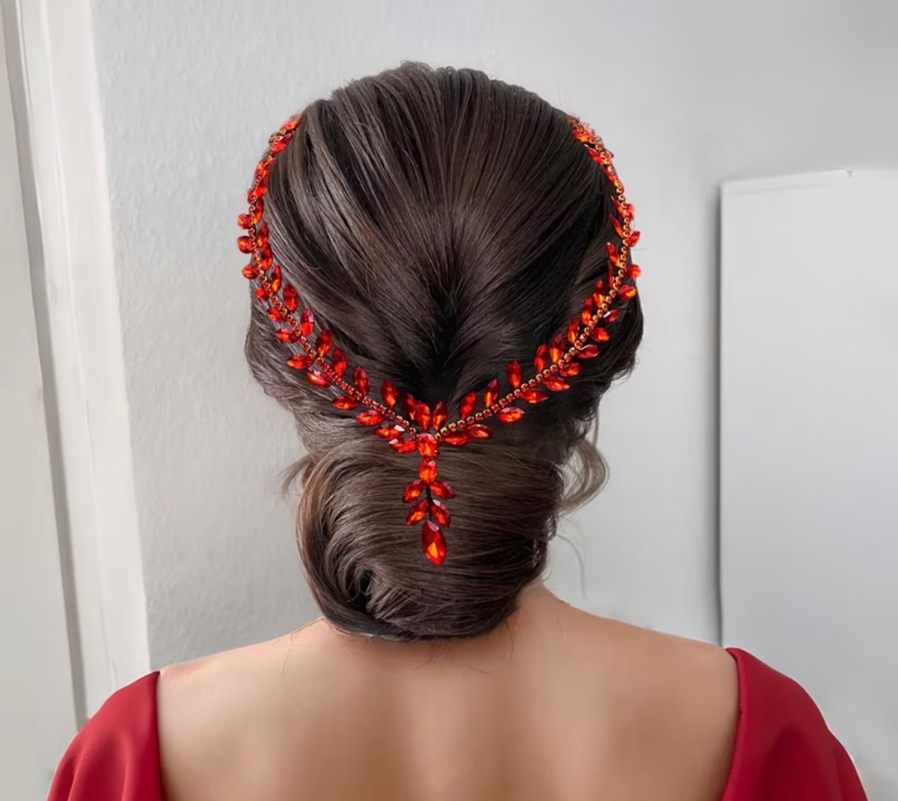 Braut Haarband Rot YXA141 – V-Design – Ansicht 3 | Lamia Mode