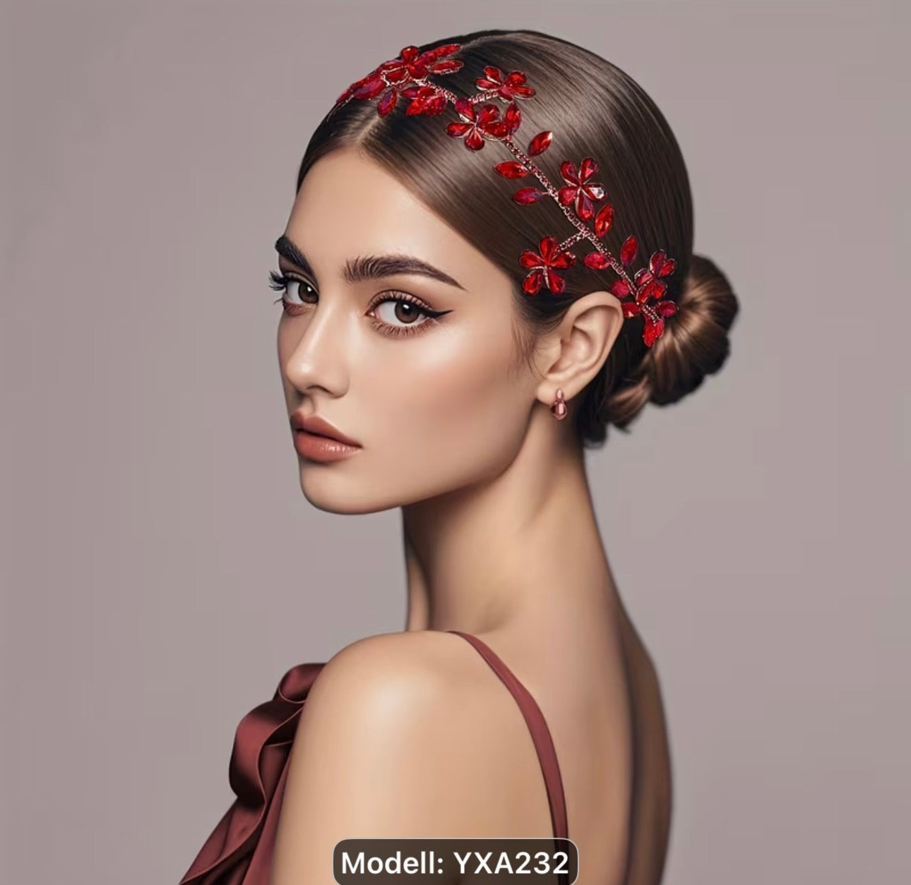 Braut Haarranke Rot YXA232 – Kristallblüten – Ansicht 2 | Lamia Mode