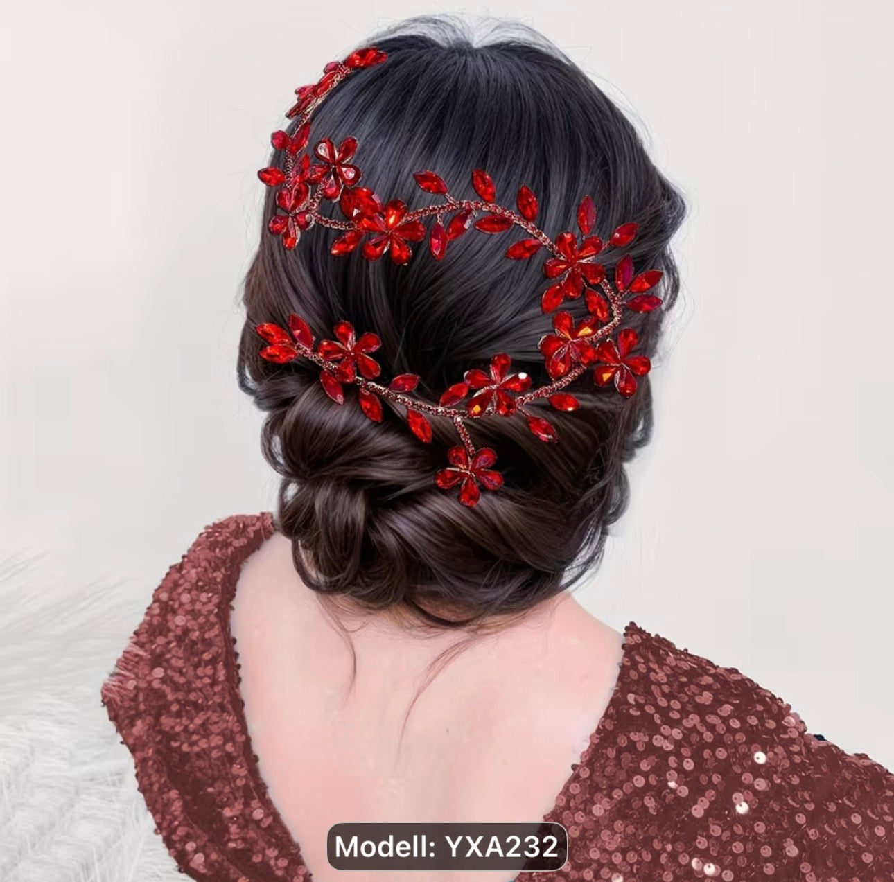 Braut Haarranke Rot YXA232 – Kristallblüten – Ansicht 3 | Lamia Mode