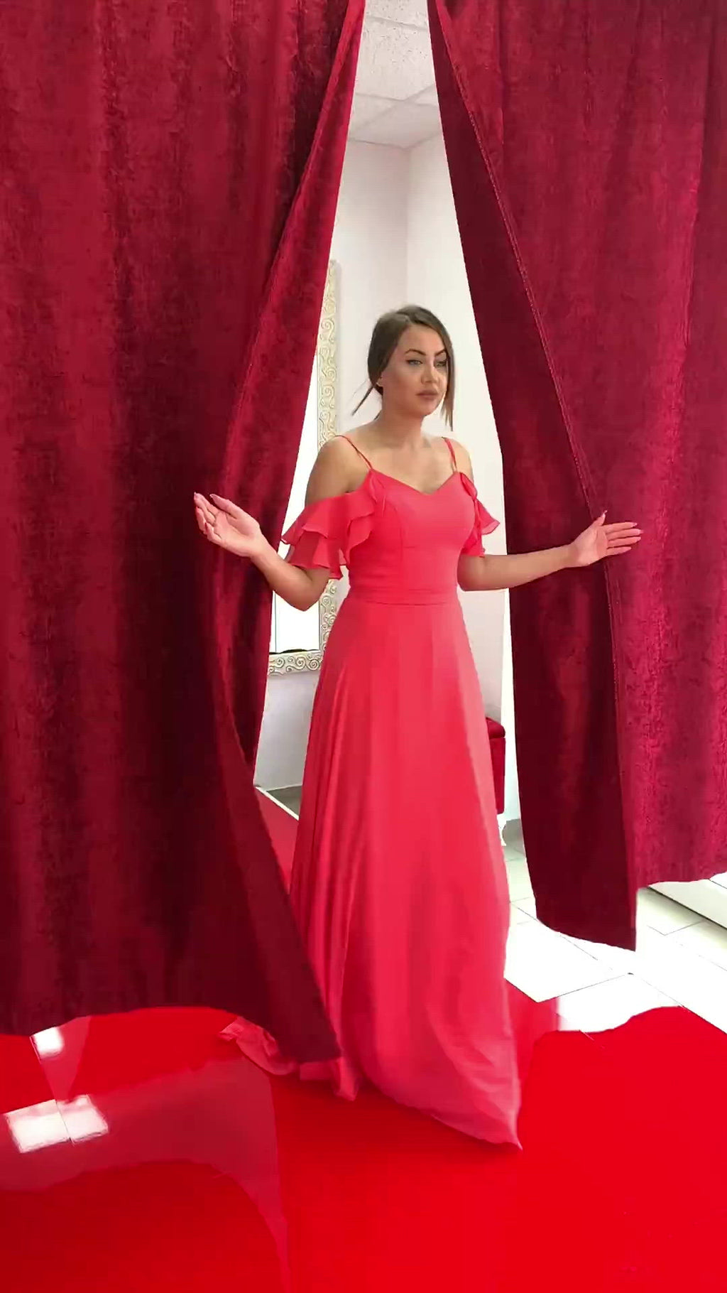 Abendkleid Elegantes Abendkleid mit Volantärmeln & Schnürung – FK3219
