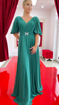 Exquisites Chiffon-Abendkleid in A-Linie in Smaragdgrün – Ansicht 1 | Lamia Mode