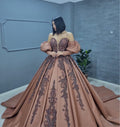 Ballkleid Müge – Corsagen-Oberteil und Schleppe in Zimt – Ansicht 1 | Lamia Mode