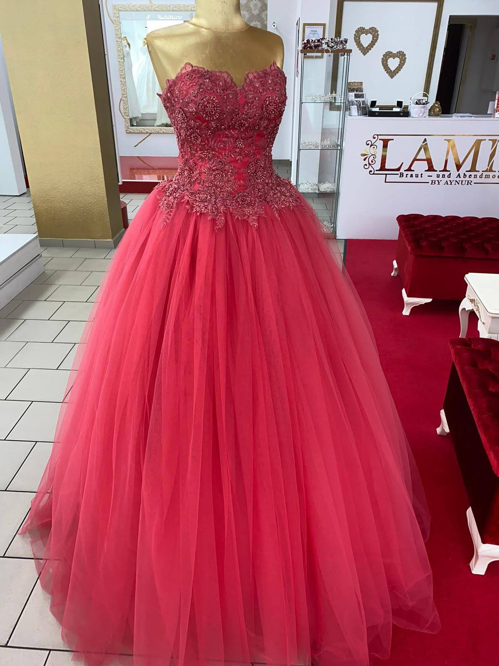 Ballkleid Atanur in coralle – Ansicht 3 | Lamia Mode
