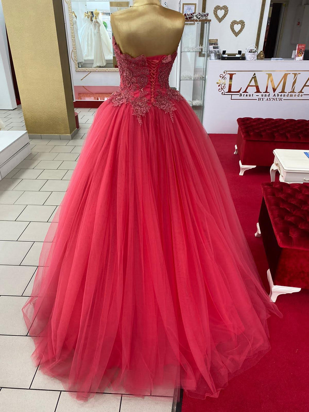Ballkleid Atanur in coralle – Ansicht 4 | Lamia Mode